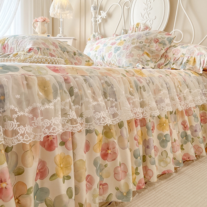 91家纺网 家纺一手货源 找家纺 网红馆（ck家纺） 2025新款全棉纯棉印花13372床裙单品单床裙床裙单件 飞花似梦