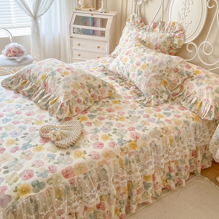 91家纺网 家纺一手货源 找家纺 网红馆（ck家纺） 2025新款全棉纯棉印花13372床裙单品单床裙床裙单件 飞花似梦