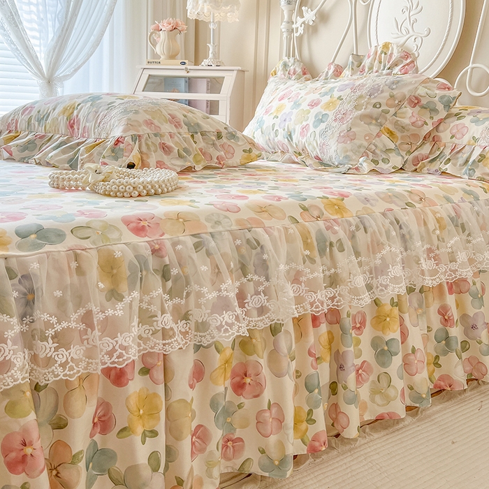 91家纺网 家纺一手货源 找家纺 网红馆（ck家纺） 2025新款全棉纯棉印花13372床裙单品单床裙床裙单件 飞花似梦