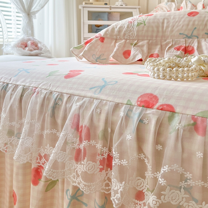 91家纺网 家纺一手货源 找家纺 网红馆（ck家纺） 2025新款全棉纯棉印花13372床裙单品单床裙床裙单件 樱桃格