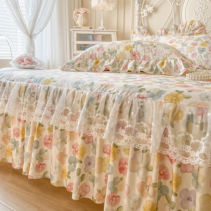 91家纺网 家纺一手货源 找家纺 网红馆（ck家纺） 2025新款全棉纯棉印花13372床裙单品单床裙床裙单件 飞花似梦