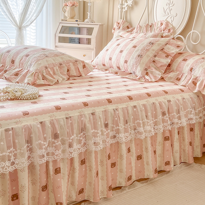 91家纺网 家纺一手货源 找家纺 网红馆（ck家纺） 2025新款全棉纯棉印花13372床裙单品单床裙床裙单件 碎花小熊