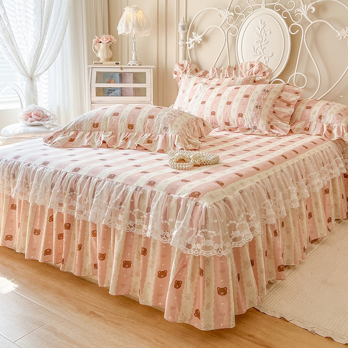 91家纺网 家纺一手货源 找家纺 网红馆（ck家纺） 2025新款全棉纯棉印花13372床裙单品单床裙床裙单件 碎花小熊