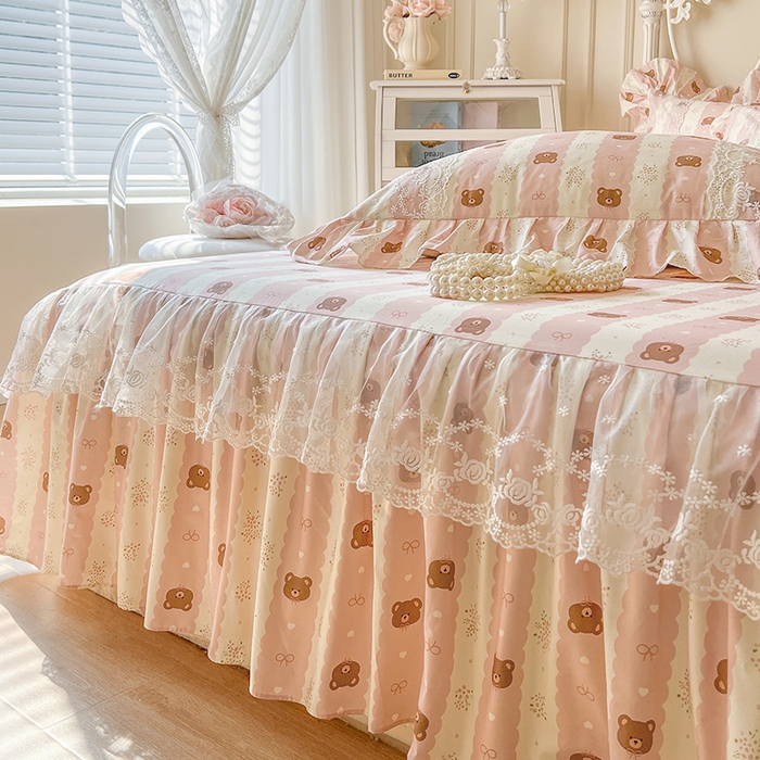 91家纺网 家纺一手货源 找家纺 网红馆（ck家纺） 2025新款全棉纯棉印花13372床裙单品单床裙床裙单件 碎花小熊