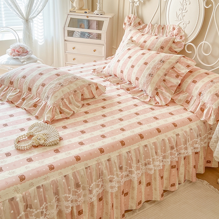 91家纺网 家纺一手货源 找家纺 网红馆（ck家纺） 2025新款全棉纯棉印花13372床裙单品单床裙床裙单件 碎花小熊