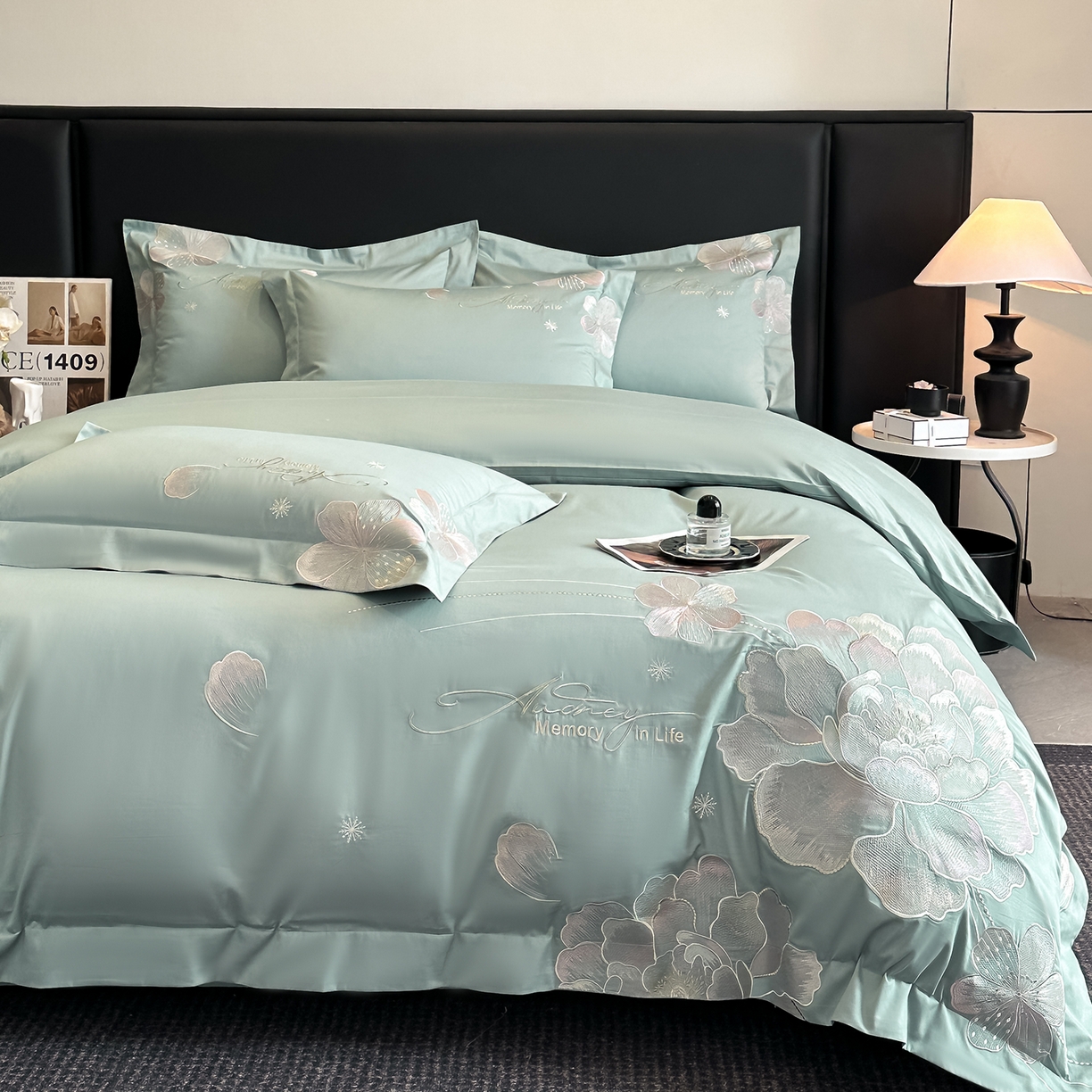 91家纺网 家纺一手货源 找家纺 置顶家纺 2025新款花漾亲肤刺绣系列四件套 花漾-繁星蓝