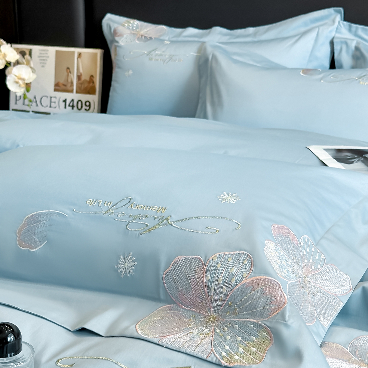 91家纺网 家纺一手货源 找家纺 置顶家纺 2025新款花漾亲肤刺绣系列四件套 花漾-浅蓝