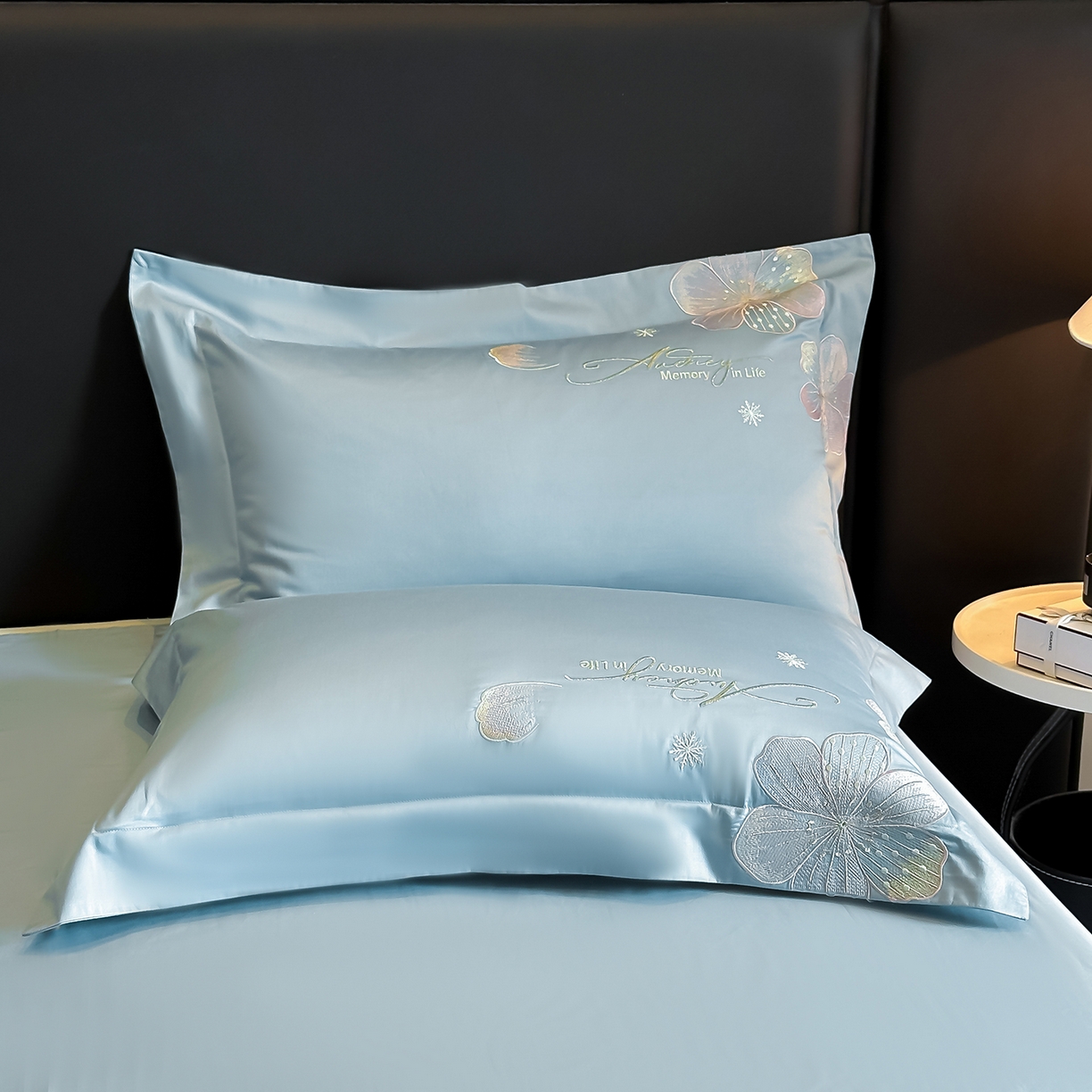 91家纺网 家纺一手货源 找家纺 置顶家纺 2025新款花漾亲肤刺绣系列四件套 花漾-浅蓝