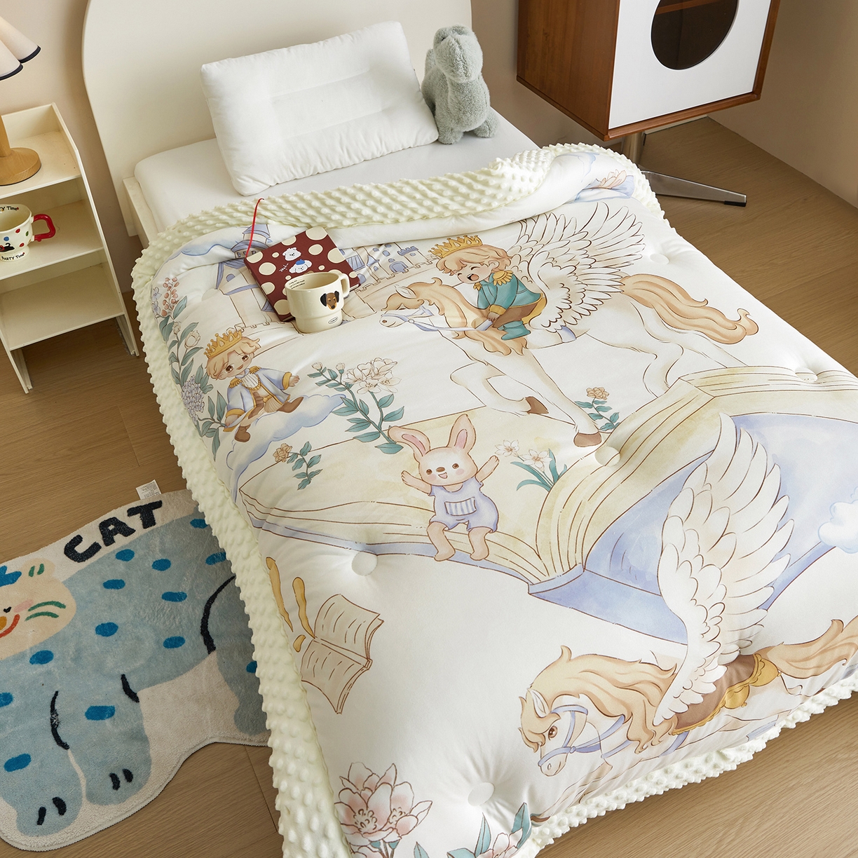 91家纺网 家纺一手货源 找家纺 荷马之梦 2025新款针织棉数码印花大版手绘原创豆豆绒被芯儿童被子春秋被冬被-梦境系列 梦境-飞马小王子