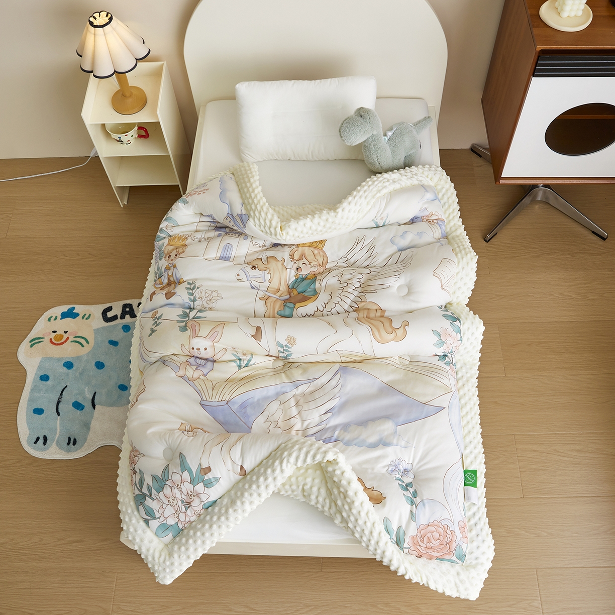 91家纺网 家纺一手货源 找家纺 荷马之梦 2025新款针织棉数码印花大版手绘原创豆豆绒被芯儿童被子春秋被冬被-梦境系列 梦境-飞马小王子