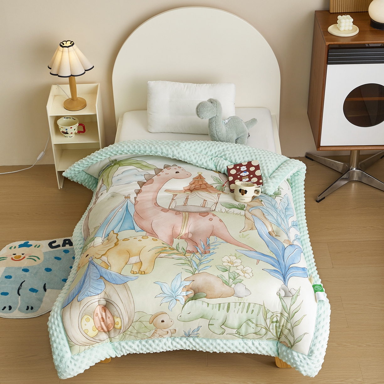 荷马之梦 2025新款针织棉数码印花大版手绘原创豆豆绒被芯儿童被子春秋被冬被-梦境系列 梦境-侏罗纪日记