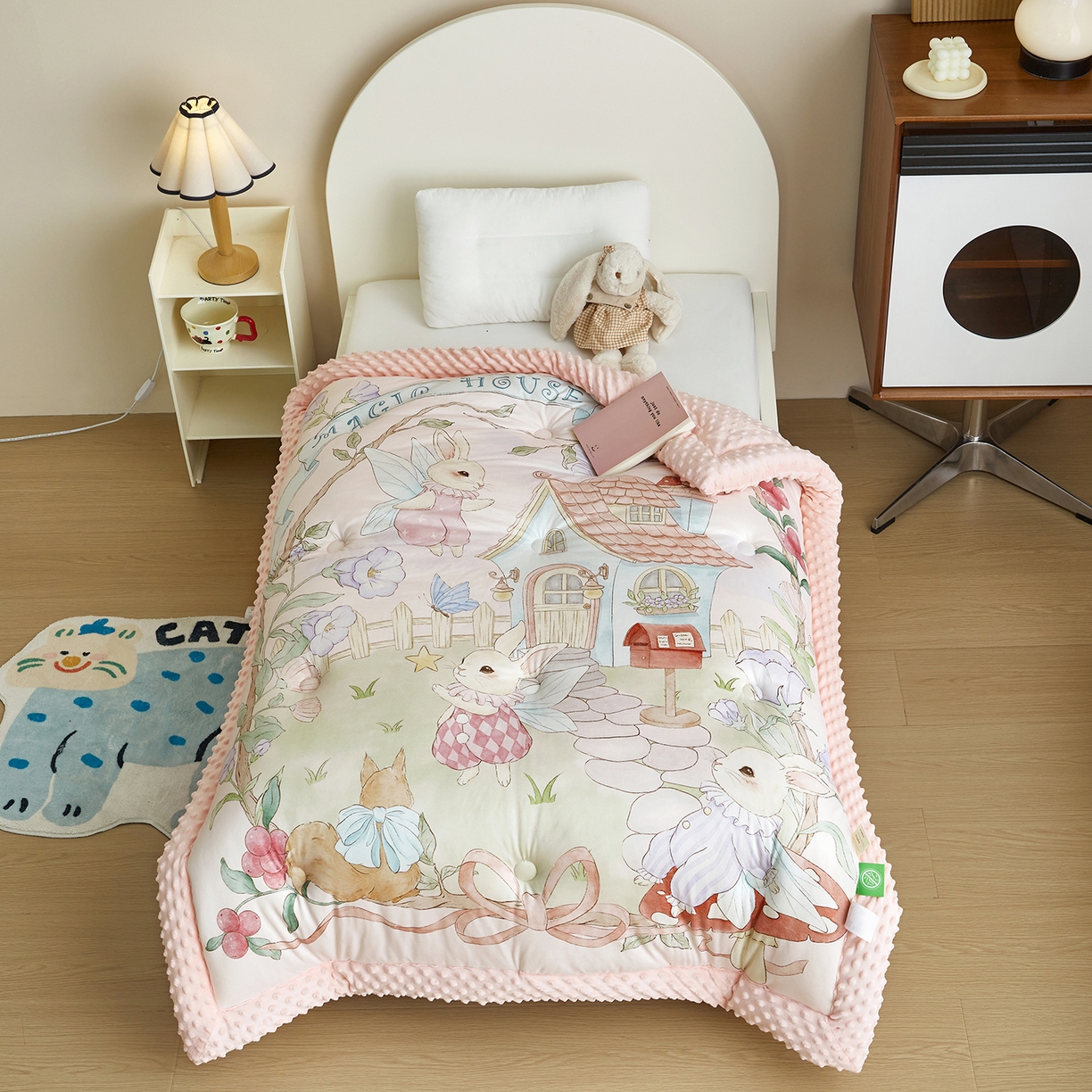 荷马之梦 2025新款针织棉数码印花大版手绘原创豆豆绒被芯儿童被子春秋被冬被-梦境系列 梦境-精灵兔之屋