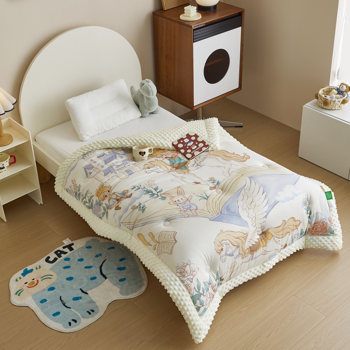 91家纺网 家纺一手货源 找家纺 荷马之梦 2025新款针织棉数码印花大版手绘原创豆豆绒被芯儿童被子春秋被冬被-梦境系列 梦境-飞马小王子