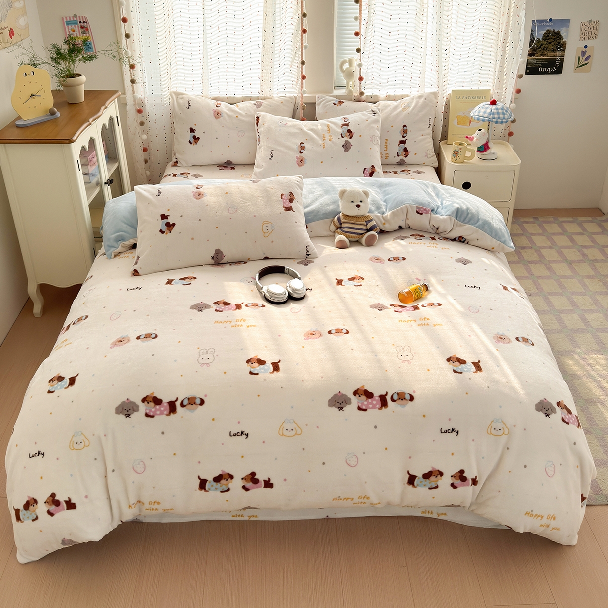 91家纺网 家纺一手货源 找家纺 沐芷 2025加厚A类牛奶绒被套被罩高克重加厚珊瑚绒四件套卡通简约加绒单被套 【绒】腊肠狗联盟