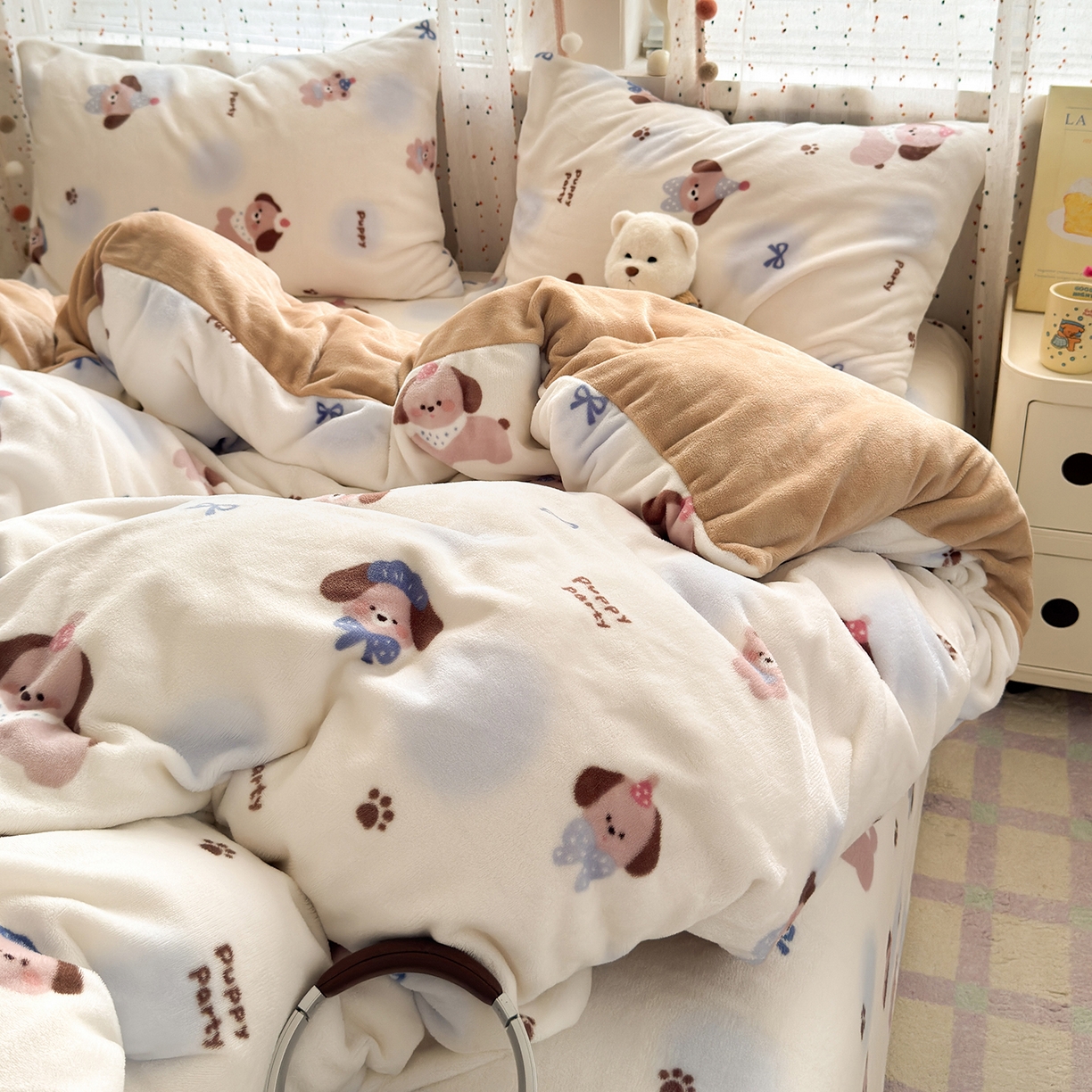 91家纺网 家纺一手货源 找家纺 沐芷 2025加厚A类牛奶绒被套被罩高克重加厚珊瑚绒四件套卡通简约加绒单被套 【绒】蓝波点印记