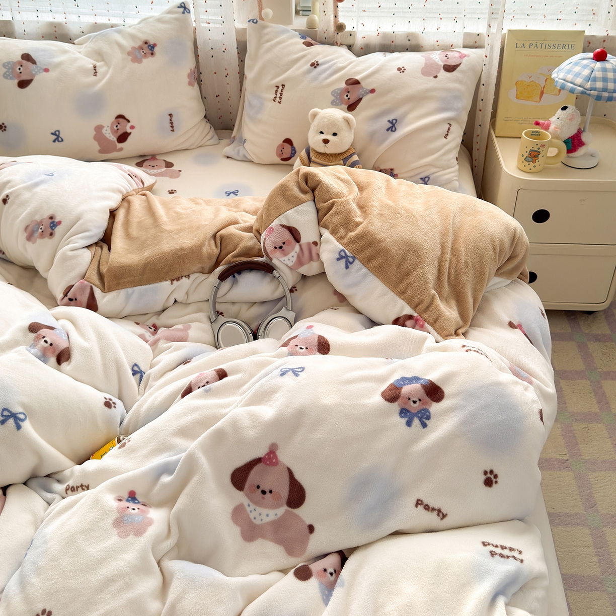 91家纺网 家纺一手货源 找家纺 沐芷 2025加厚A类牛奶绒被套被罩高克重加厚珊瑚绒四件套卡通简约加绒单被套 【绒】蓝波点印记