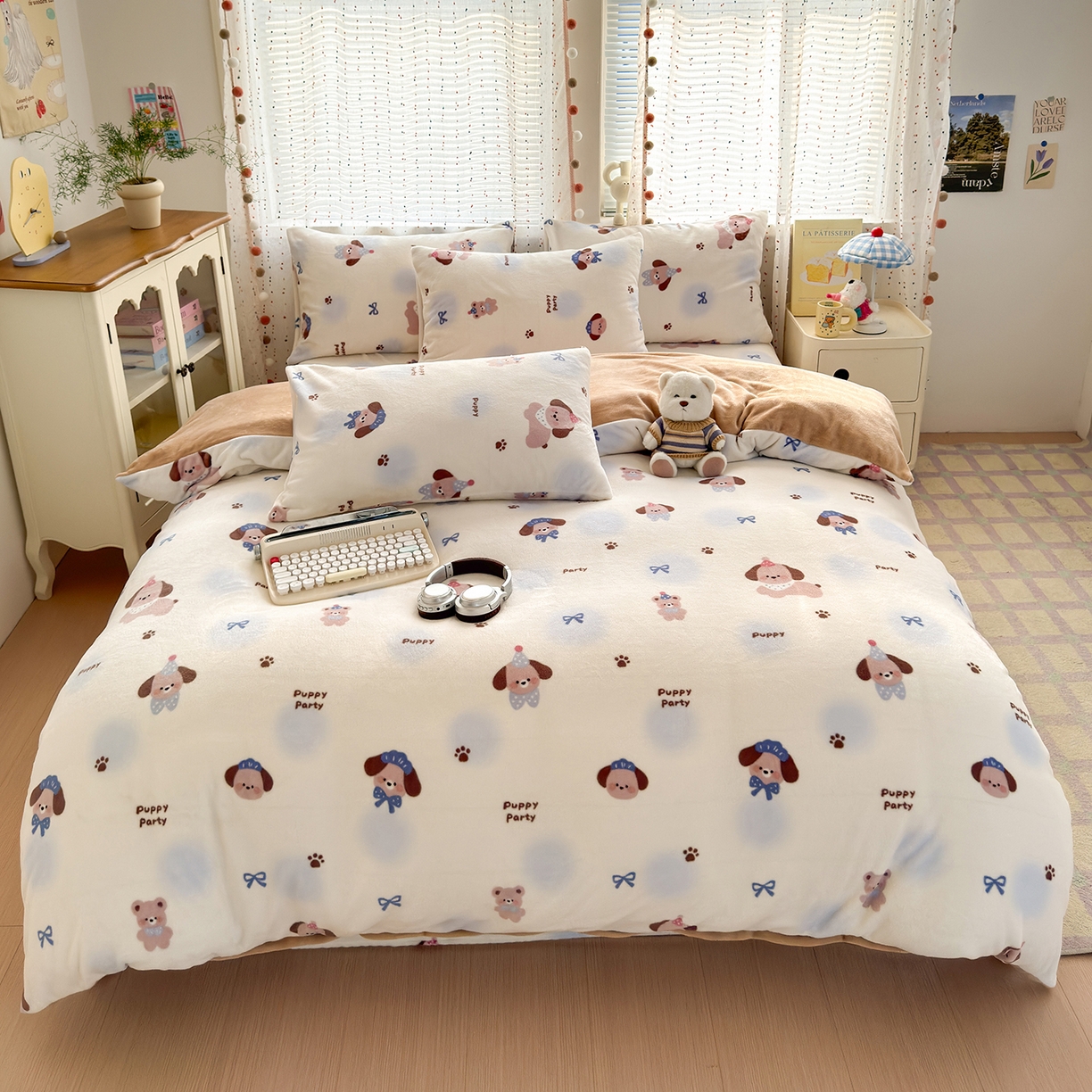 91家纺网 家纺一手货源 找家纺 沐芷 2025加厚A类牛奶绒被套被罩高克重加厚珊瑚绒四件套卡通简约加绒单被套 【绒】蓝波点印记