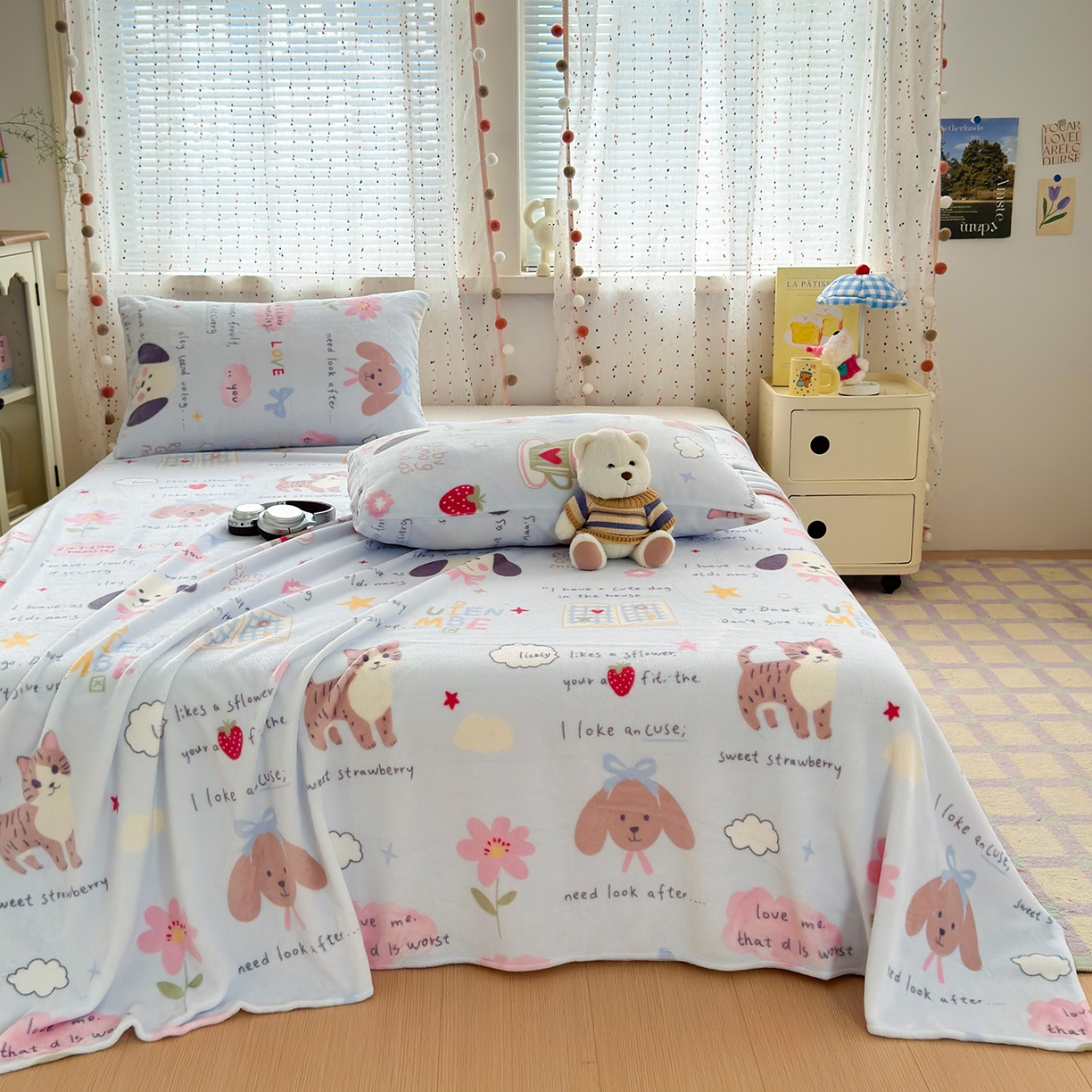 91家纺网 家纺一手货源 找家纺 沐芷 2025加厚A类牛奶绒被套被罩高克重加厚珊瑚绒四件套卡通简约加绒单被套 【绒】趣味课堂