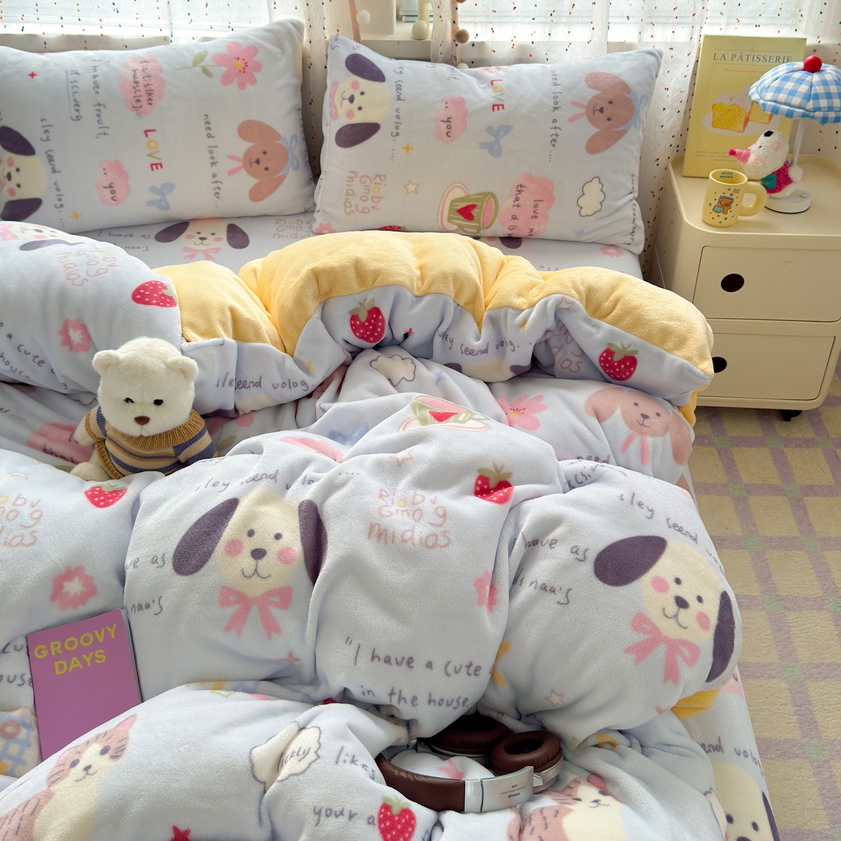 91家纺网 家纺一手货源 找家纺 沐芷 2025加厚A类牛奶绒被套被罩高克重加厚珊瑚绒四件套卡通简约加绒单被套 【绒】趣味课堂