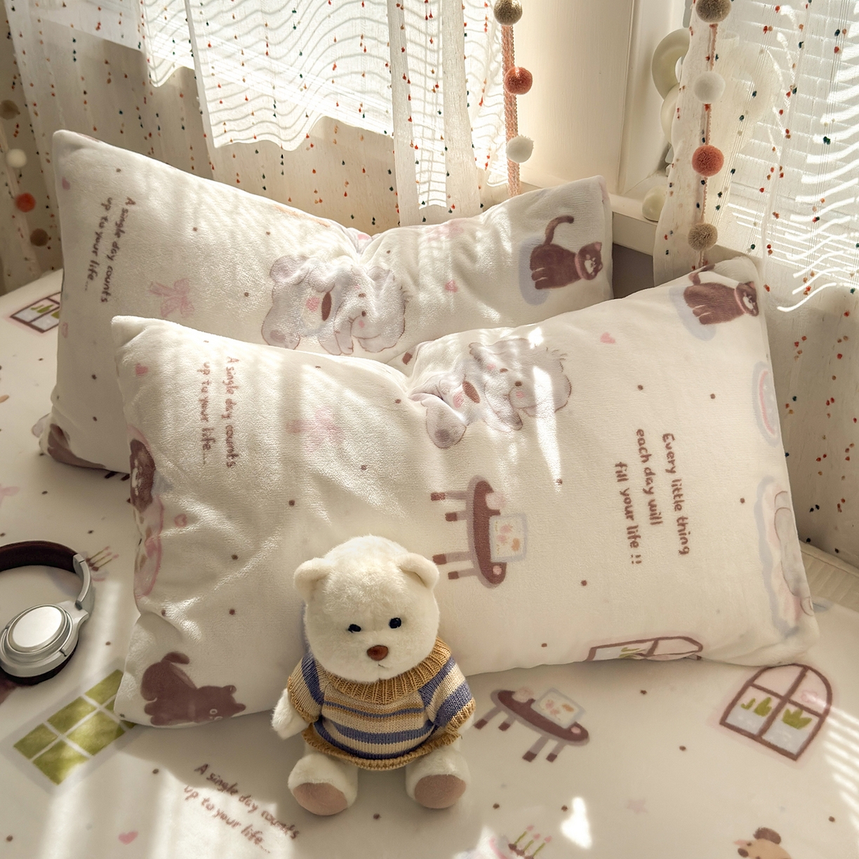 91家纺网 家纺一手货源 找家纺 沐芷 2025加厚A类牛奶绒被套被罩高克重加厚珊瑚绒四件套卡通简约加绒单被套 【绒】软萌小象