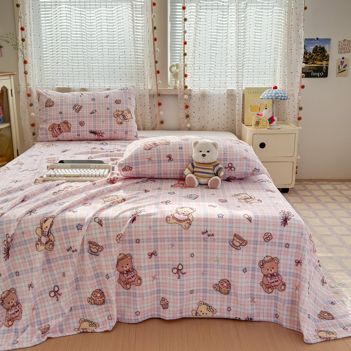 91家纺网 家纺一手货源 找家纺 沐芷 2025加厚A类牛奶绒被套被罩高克重加厚珊瑚绒四件套卡通简约加绒单被套 【绒】小熊紫