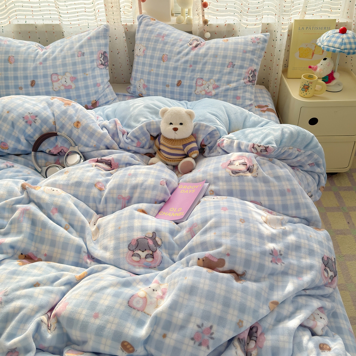 91家纺网 家纺一手货源 找家纺 沐芷 2025加厚A类牛奶绒被套被罩高克重加厚珊瑚绒四件套卡通简约加绒单被套 【绒】蓝色小窝