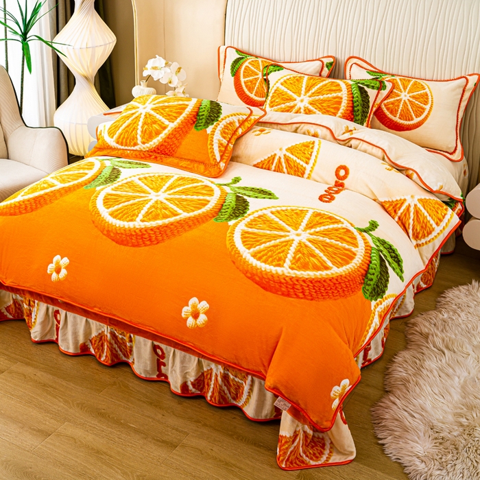 91家纺网 家纺一手货源 找家纺 念家居 2025新款高克重牛奶绒四件套保暖四件套直播爆款电商爆款-心想事橙