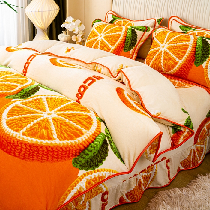 91家纺网 家纺一手货源 找家纺 念家居 2025新款高克重牛奶绒四件套保暖四件套直播爆款电商爆款-心想事橙