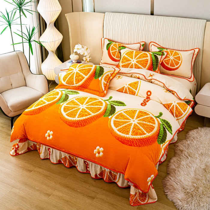 91家纺网 家纺一手货源 找家纺 念家居 2025新款高克重牛奶绒四件套保暖四件套直播爆款电商爆款-心想事橙