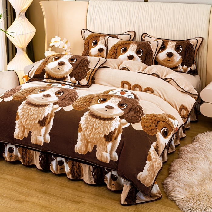 91家纺网 家纺一手货源 找家纺 念家居 2025新款高克重牛奶绒四件套保暖四件套直播爆款电商爆款-开心狗