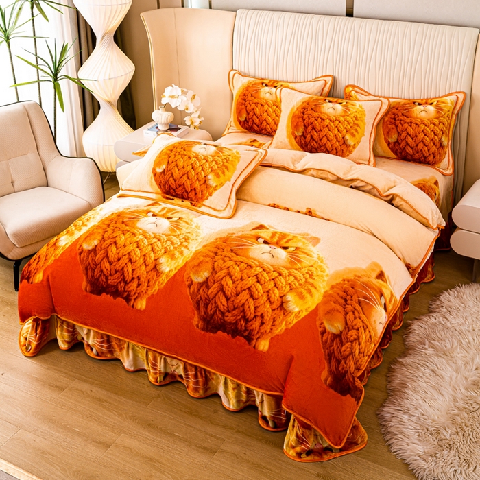 91家纺网 家纺一手货源 找家纺 念家居 2025新款高克重牛奶绒四件套保暖四件套直播爆款电商爆款-肥猫