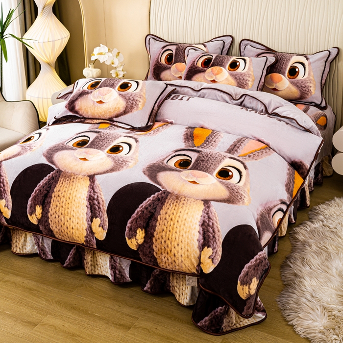 91家纺网 家纺一手货源 找家纺 念家居 2025新款高克重牛奶绒四件套保暖四件套直播爆款电商爆款-萌萌兔