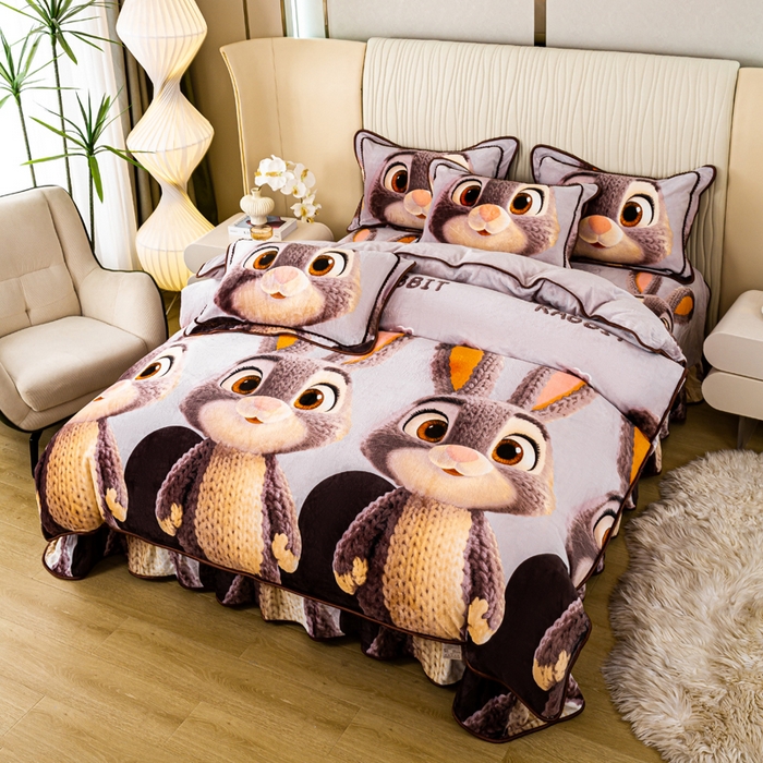 91家纺网 家纺一手货源 找家纺 念家居 2025新款高克重牛奶绒四件套保暖四件套直播爆款电商爆款-萌萌兔