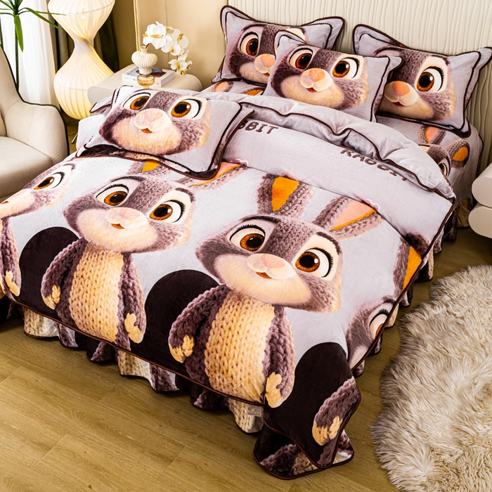 91家纺网 家纺一手货源 找家纺 念家居 2025新款高克重牛奶绒四件套保暖四件套直播爆款电商爆款-萌萌兔