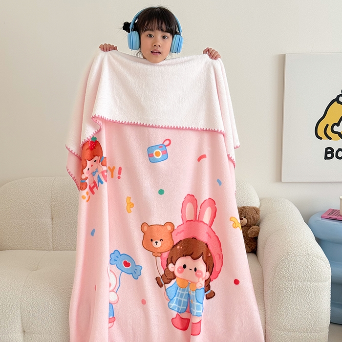 91家纺网 家纺一手货源 找家纺 嗨生活 2025新款牛奶绒毛毯儿童毛毯幼儿园休闲沙发毯床单推车毯毛毯毯子 开心女孩