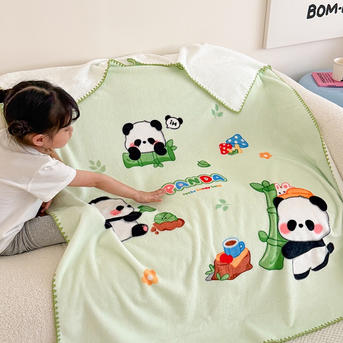 91家纺网 家纺一手货源 找家纺 嗨生活 2025新款牛奶绒毛毯儿童毛毯幼儿园休闲沙发毯床单推车毯毛毯毯子 熊猫之家