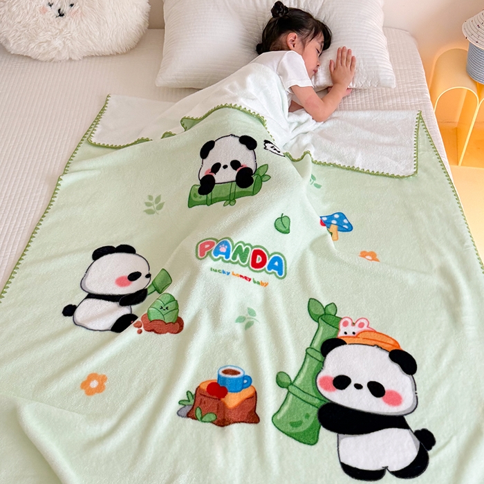 91家纺网 家纺一手货源 找家纺 嗨生活 2025新款牛奶绒毛毯儿童毛毯幼儿园休闲沙发毯床单推车毯毛毯毯子 熊猫之家