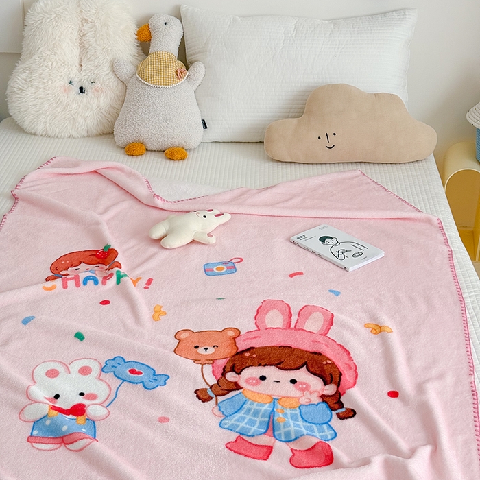 91家纺网 家纺一手货源 找家纺 嗨生活 2025新款牛奶绒毛毯儿童毛毯幼儿园休闲沙发毯床单推车毯毛毯毯子 开心女孩