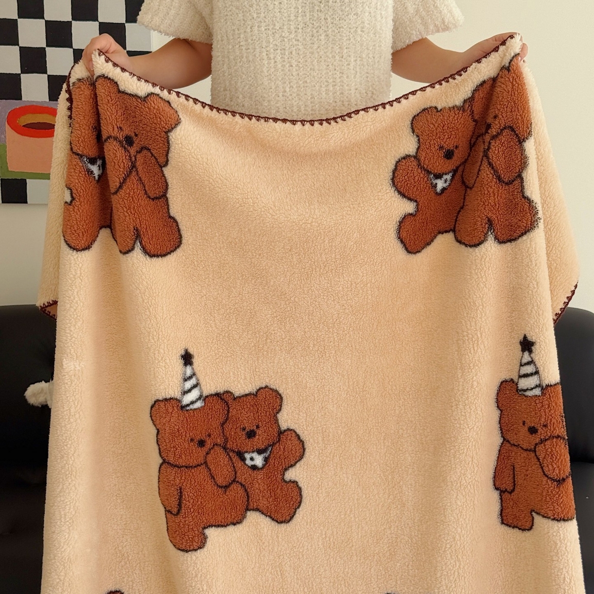 顾里家纺 2025新款韩系卡通云朵绒盖毯 三只小熊