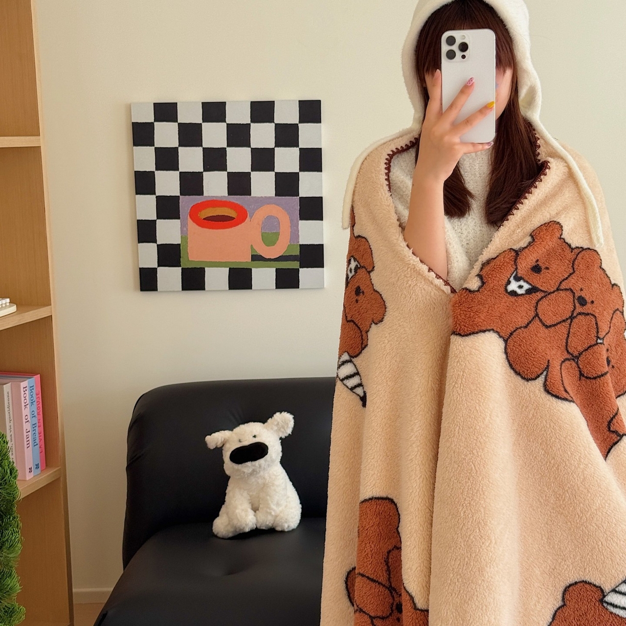 91家纺网 家纺一手货源 找家纺 顾里家纺 2025新款韩系卡通云朵绒盖毯 三只小熊