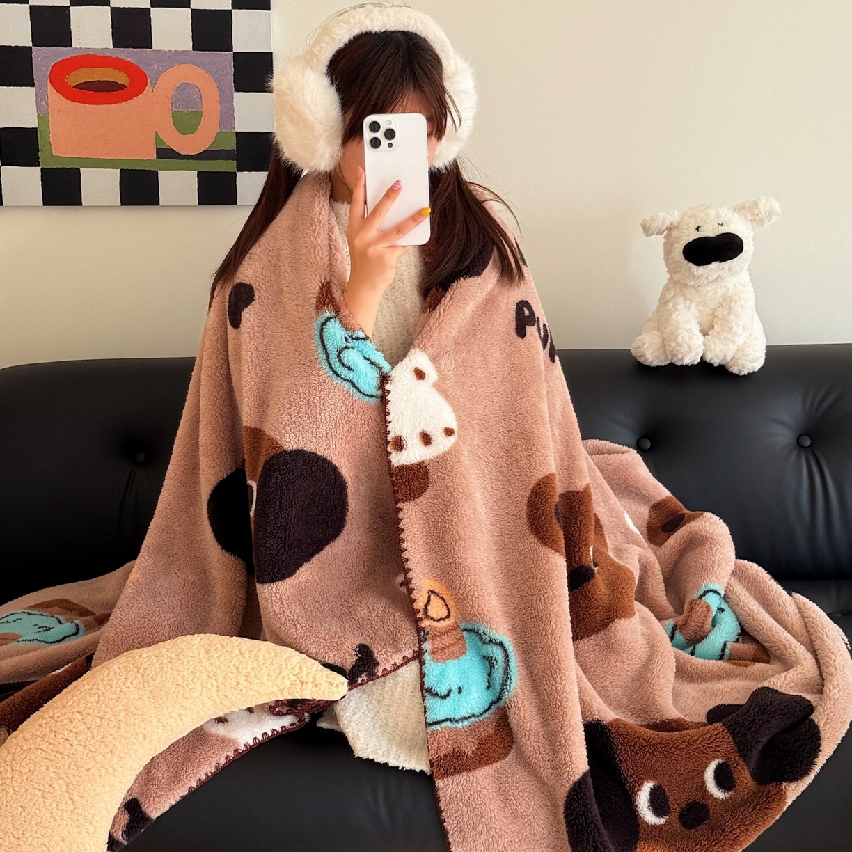 91家纺网 家纺一手货源 找家纺 顾里家纺 2025新款韩系卡通云朵绒盖毯 小熊派对