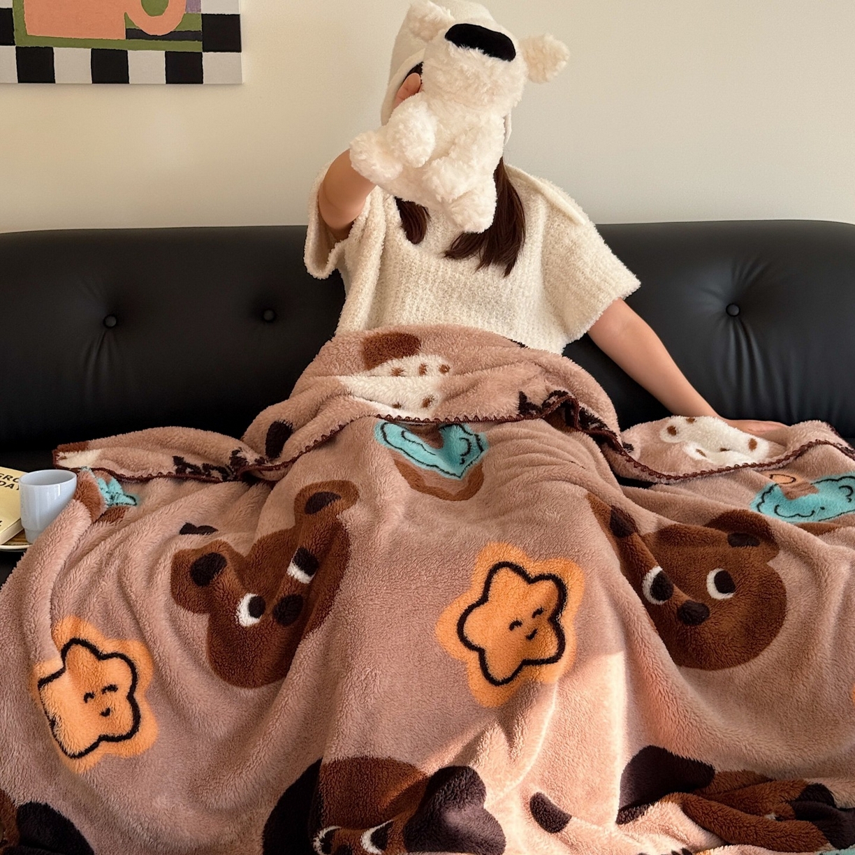 91家纺网 家纺一手货源 找家纺 顾里家纺 2025新款韩系卡通云朵绒盖毯 小熊派对