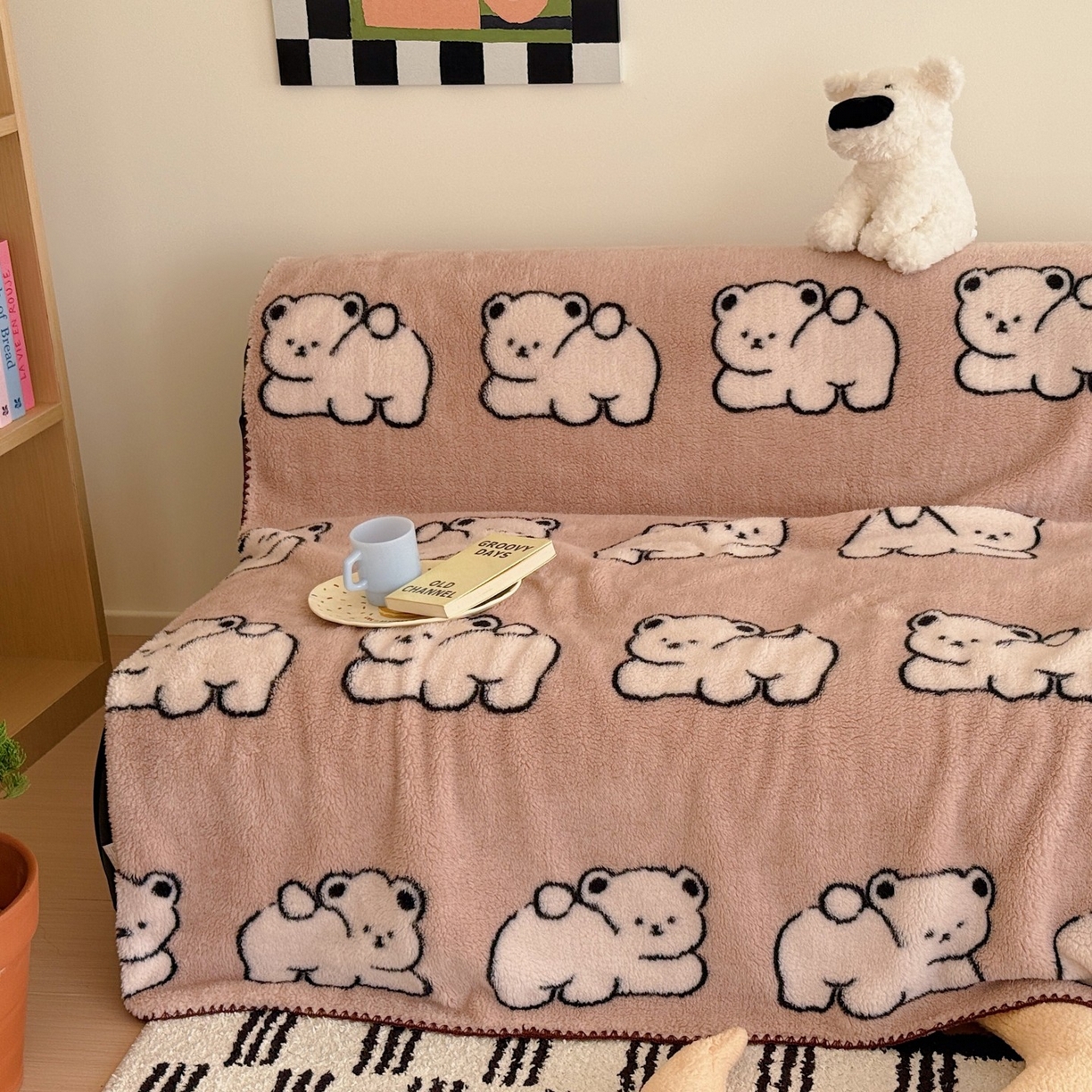 91家纺网 家纺一手货源 找家纺 顾里家纺 2025新款韩系卡通云朵绒盖毯 趴小熊