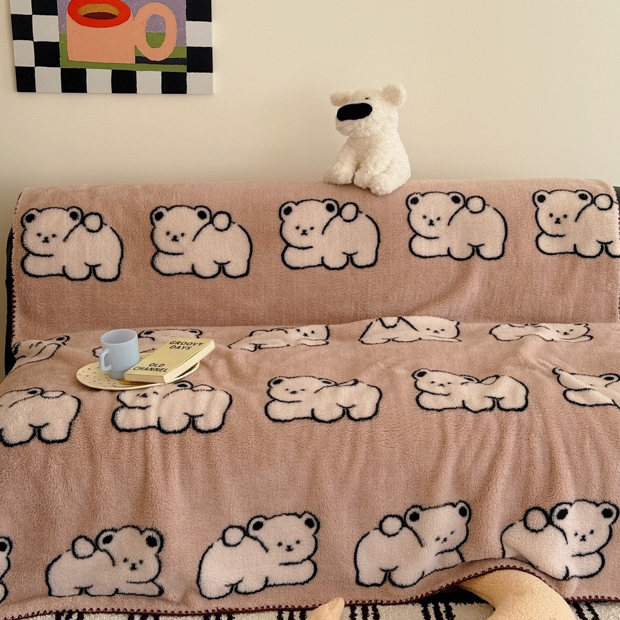 91家纺网 家纺一手货源 找家纺 顾里家纺 2025新款韩系卡通云朵绒盖毯 趴小熊