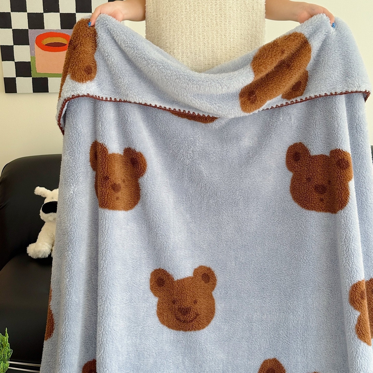 顾里家纺 2025新款韩系卡通云朵绒盖毯 表情小熊