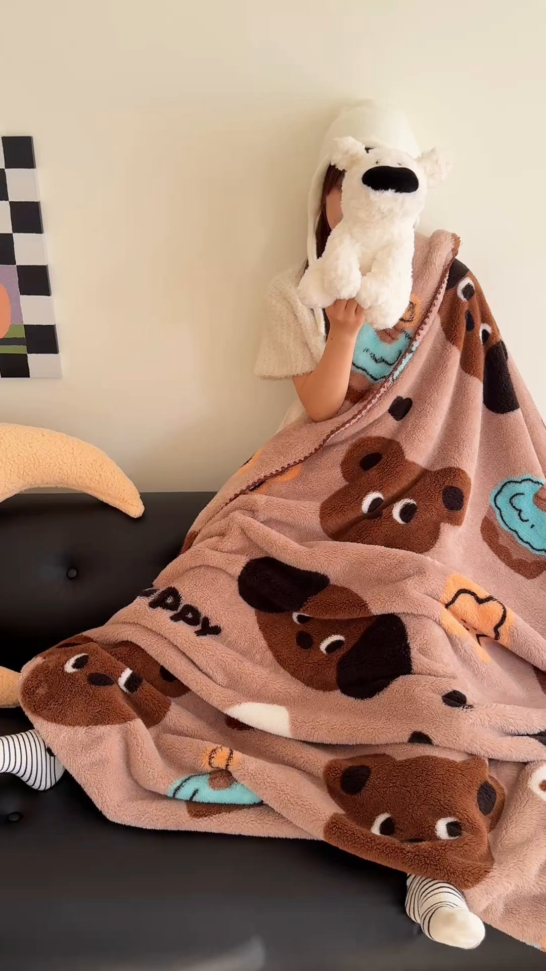 91家纺网 家纺一手货源 找家纺 顾里家纺 2025新款韩系卡通云朵绒盖毯 小熊派对