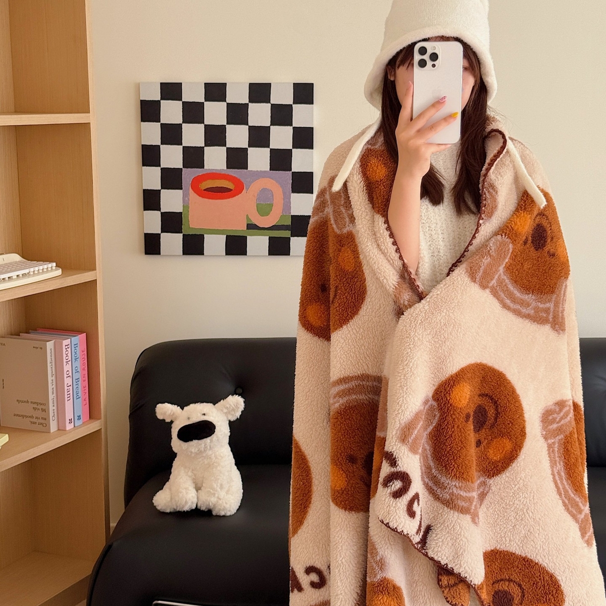 91家纺网 家纺一手货源 找家纺 顾里家纺 2025新款韩系卡通云朵绒盖毯 幸运幼熊