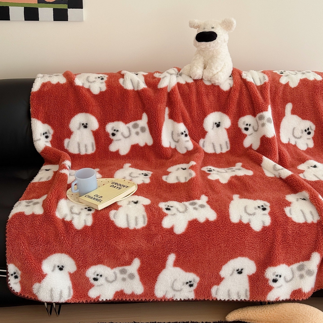 91家纺网 家纺一手货源 找家纺 顾里家纺 2025新款韩系卡通云朵绒盖毯 旺旺狗仔