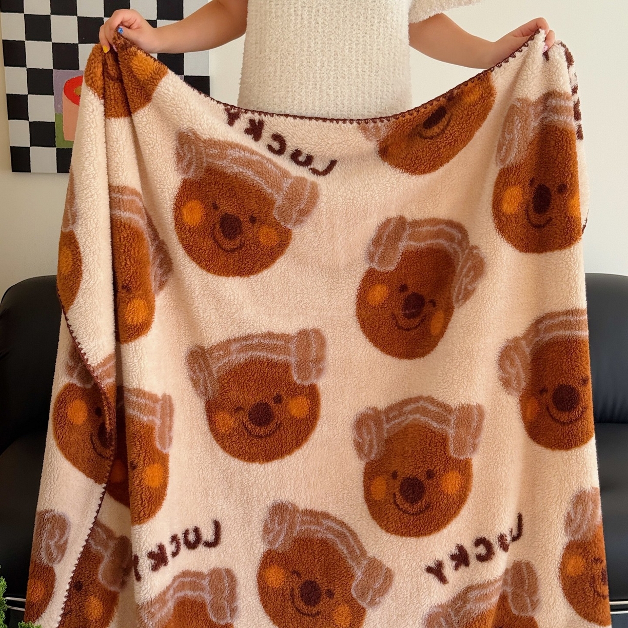 顾里家纺 2025新款韩系卡通云朵绒盖毯 幸运幼熊