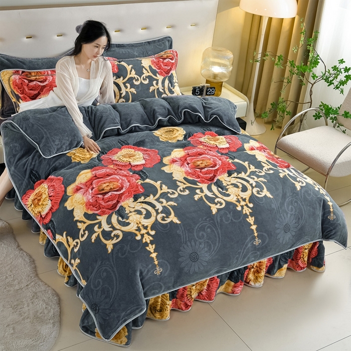 91家纺网 家纺一手货源 找家纺 （总）雅芝蓝 2025新款8-9斤高克重印花牛奶绒四件套保暖绒套件直播爆款